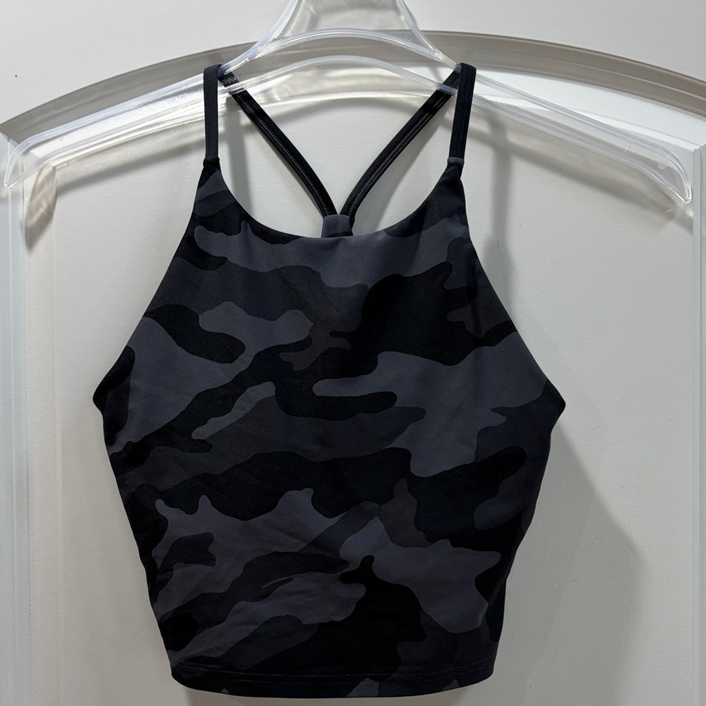 Camo Print High Neck Built-In Bra size M Black & Charcoal